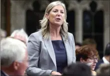  ?? The Canadian Press ?? Ontario MP Leona Alleslev asks a question during question period in the House of Commons on Parliament Hill in Ottawa on Monday.