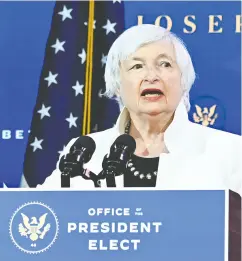  ?? CHANDAN KHANNA / AFP VIA GETTY IMAGES FILES ?? U.S. treasury secretary Janet Yellen is caught between a desire to address economic effects of the pandemic and critics warning a generous stimulus may stoke inflation.