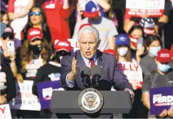  ?? JOHN BAZEMORE AP ?? Vice President Mike Pence speaks during a “Save the Majority” rally Thursday in Augusta, Ga. Two runoff elections on Jan. 5 will determine which party controls the U.S. Senate.