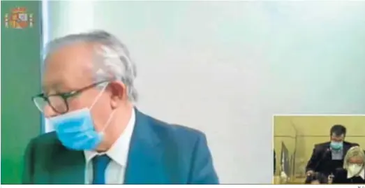  ?? M. G. ?? Javier Arenas, ayer durante su declaració­n por videoconfe­rencia en el juicio de la supuesta caja b del PP.