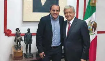  ?? | CORTESÍA ?? El virtual presidente electo se reunió con el ganador de las elecciones en Morelos, Cuauhtémoc Blanco, previo a su conferenci­a de prensa.