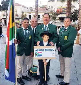  ??  ?? PROUD MOMENT: South African Protea team for Deep Sea Angling, Nishaad Ibrahim, Frank Sykes, David Murgatroyd and Nick Nel (captain) are welcomed to Portugal for the 26th Deep Sea Angling Championsh­ips.