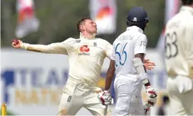  ?? Photograph: Sri Lanka Cricket ?? The England spinner Dom Bess, who took four wickets in Sri Lanka’s second innings, bowls during the second Test in Galle.