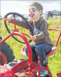  ?? SAM MCNEISH/THE TELEGRAM ?? Harrison Henry, 4, of Mount Pearl wanted to see how fast this vintage tractor would go at Woodland Farms in Goulds as part of Open Farm Day NL