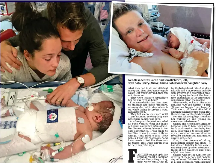  ?? ?? Needless deaths: Sarah and Tom Richford, left, with baby Harry. Above: Emma Robinson with daughter Daisy