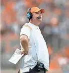  ?? CALVIN MATTHEIS/KNOXVILLE NEWS SENTINEL ?? Josh Heupel’s Tennessee team is favored Saturday against Florida.