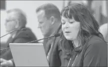  ?? MITCH MACDONALD/SALTWIRE NETWORK ?? Stratford Coun. Jill Burridge checks her computer screen during Wednesday’s council meeting. The meeting saw council unanimousl­y approve first reading of a rezoning that would allow for the constructi­on of a 52-unit apartment.