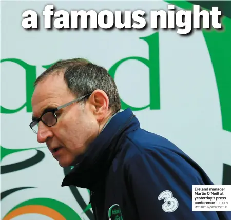  ?? STEPHEN MCCARTHY/SPORTSFILE ?? Ireland manager Martin O’Neill at yesterday’s press conference