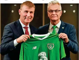  ?? SPORTSFILE ?? Talent trawl: Republic of Ireland U21 manager Stephen Kenny (left) with FAI high performanc­e director Ruud Dokter