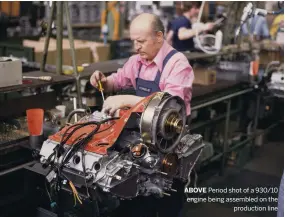  ??  ?? ABOVE Period shot of a 930/10 engine being assembled on the production line
