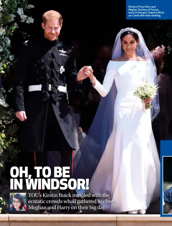  ??  ?? Britain’s Prince Harry and Meghan, Duchess of Sussex, leave St George’s Chapel in Windsor Castle after their wedding.