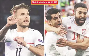  ??  ?? Left: Italy ’s striker Ciro Immobile | Right: Spain’s Alvaro Morata and Jordi Alba