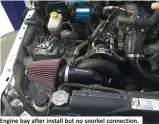  ??  ?? Engine bay after install but no snorkel connection.