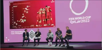  ?? ?? After the first round of sixteen group stage matches featuring all 32 participat­ing teams, Alberto Zaccheroni was joined by Sunday Oliseh, Faryd Mondragon and Chris Loxston, Head of FIFA’s Performanc­e and Trend Analysis Group at a media briefing in Doha.