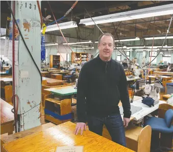  ?? ANDREW VAUGHAN/THE CANADIAN PRESS ?? Stanfield’s CEO Jon Stanfield says his Truro, N.S., company is ready to make medical clothing within days to help feed a demand for the garments because of the virus outbreak.