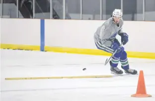  ?? JASON MALLOY/THE GUARDIAN ?? Zack MacEwen during an on-ice training session last summer.