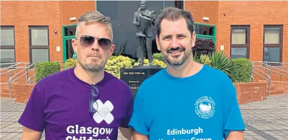  ??  ?? Simon Donnelly and Jackie McNamara took part in a walk to raise funds for Headway and Glasgow’s Children’s Hospital Charity.