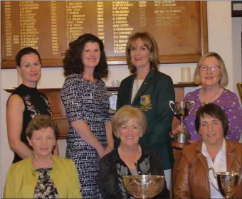  ??  ?? County Sligo ladies Emma Flanagan, Patricia McLoughlin ( Club Fourball winners), Lady Captain Carmel, Attracta McGettrick ( Yeat’s Cup winner) Ann Sheridan ( Challenge Cup winner), Grainne Demmell ( Jackson Cup winner), Rosie Mullam, ( Summer Cup winner)