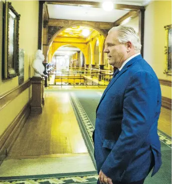  ?? ERNEST DOROSZUK ?? New Ontario Progressiv­e Conservati­ve Leader Doug Ford dropped by the party’s offices at Queen’s Park on Monday. Sources close to Ford say Patrick Brown will not be running for the PCs in this election.