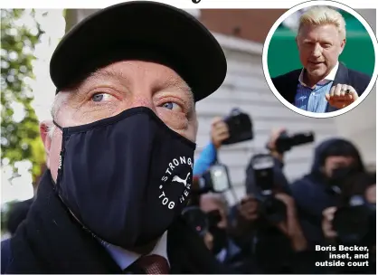  ?? Pictures: REUTERS, GETTY, PA ?? Boris Becker,
inset, and outside court