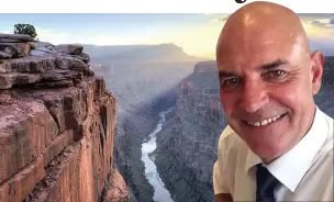  ??  ?? The Grand Canyon, where Christophe­r Swales, above, died in tandem jump tragedy