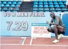  ??  ?? Great leap forward: Grant Holloway shows off his indoor 60m hurdles mark in Madrid