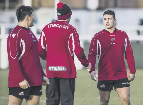  ??  ?? 0 Damien Hoyland, right, at training this week; the winger is relishing Edinburgh’s expansive style under new coach Richard Cockerill.