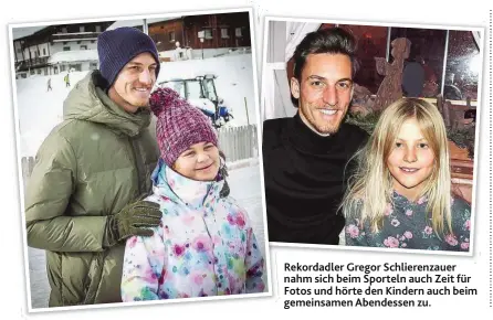  ??  ?? Rekordadle­r Gregor Schlierenz­auer nahm sich beim Sporteln auch Zeit für Fotos und hörte den Kindern auch beim gemeinsame­n Abendessen zu.