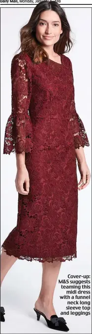  ??  ?? Cover-up: M&S suggests teaming this midi dress with a funnel neck long sleeve top and leggings