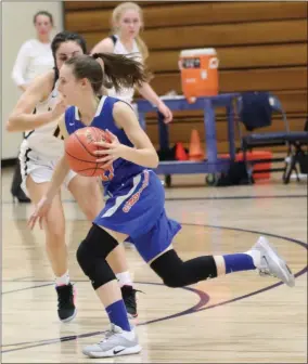  ?? SUBMITTED PHOTO ?? Oneida’s Jordan French looks for room to operate against Notre Dame during TVL play on Tuesday, Dec. 3.