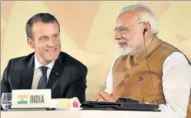  ?? PTI ?? Prime Minister Narendra Modi and French President Emmanuel Macron in New Delhi on Sunday.