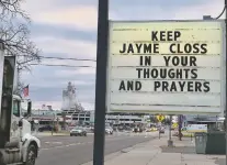  ?? ASSOCIATED PRESS FILE PHOTO ?? A sign in Barron, Wis., where 13-year-old Jayme Closs was discovered missing Oct. 15 after her parents were found fatally shot at their home.