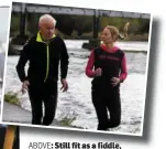  ??  ?? ABOVE: : Still fit as a fiddle, Jimmy accompanie­s Derval O’Rourke on a jog by the Feale and, LEFT, at the opening of the refurbishe­d Killarney House and Gardens last year.