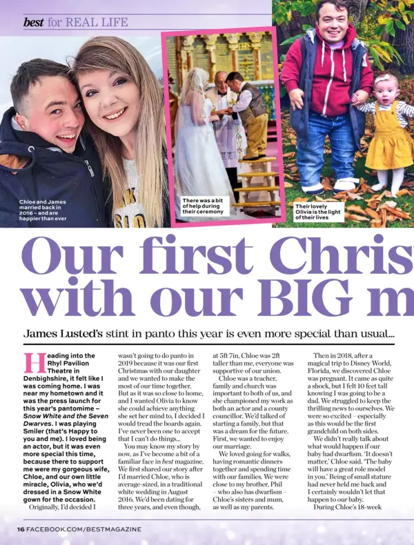  ??  ?? Chloe and James married back in 2016 – and are happier than ever
There was a bit of help during their ceremony
Their lovely Olivia is the light of their lives