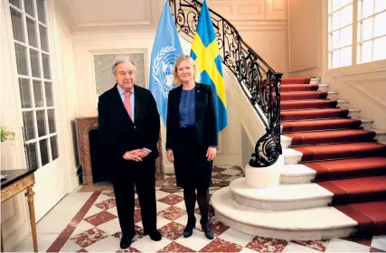  ?? BILD: SOREN ANDERSSON ?? FN:S generalsek­reterare António Guterres och statsminis­ter Magdalena Andersson (S) inför den internatio­nella miljökonfe­rens som äger rum i Stockholm i veckan.