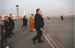  ?? (Reuters) ?? US SECRETARY of State Mike Pompeo arrives in Saudi Arabia.