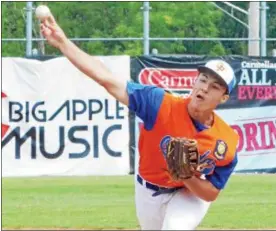  ?? KYLE MENNIG — ONEIDA DAILY DISPATCH ?? Oneida Post’s Sam DiGeorge delivers a pitch to a Vestal Post batter.