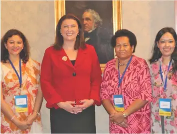  ??  ?? President of the SODELPA Women’s Wing Litia Rawiriwiri (second from right) has denied claims that she allegedly threatened to evict tenants on her land if they do not vote for SODELPA in the 2018 General Election.