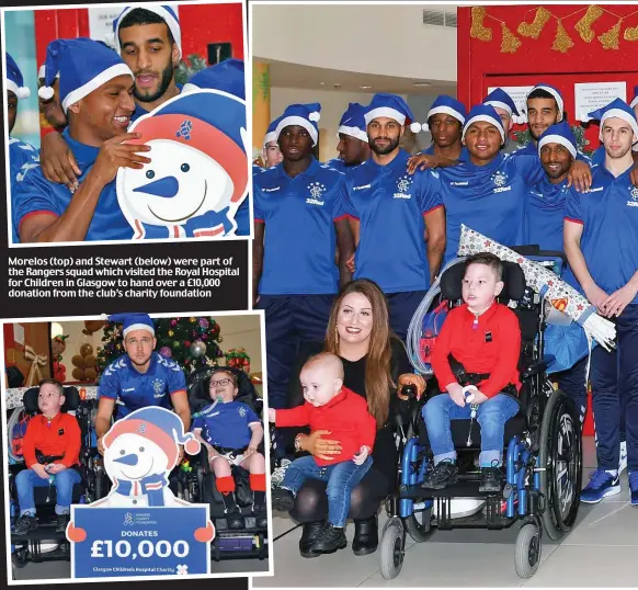  ??  ?? Morelos (top) and Stewart (below) were part of the Rangers squad which visited the Royal Hospital for Children in Glasgow to hand over a £10,000 donation from the club’s charity foundation