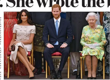  ??  ?? SHORT CAREER: Harry and Meghan as official Royals at an event with the Queen in 2018, a month after they married