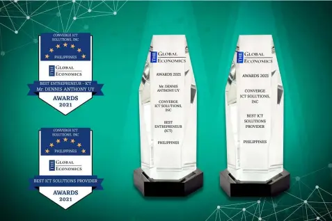  ??  ?? AWARDS. Converge has gained internatio­nal recognitio­n in the Global Economics Awards 2021 where it won the Best ICT Solutions Provider under the Technology Awards Category, while Chief Executive Officer and Co-Founder Dennis Anthony Uy was awarded the Best Entreprene­ur - ICT under the Leadership Awards Category.