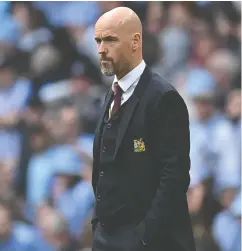  ?? GLYN KIRK / AFP VIA GETTY IMAGES ?? Manchester United manager Erik ten Hag looks on during Sunday’s FA Cup semifinal against Coventry City at Wembley Stadium. United won the match in a
penalty shootout.