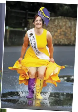  ??  ?? MAIN: San Francisco Rose Amanda Donohoe at the Rose of Tralee. Inset, her late sister Ashley and cousin Olivia Burke. LEFT: Wexford Rose Juliet Sinnott wears wellies in the colours of Wexford. Photos: Steve Humphreys