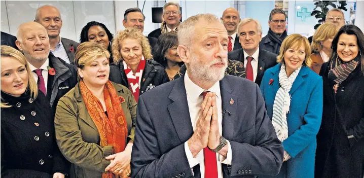  ??  ?? Jeremy Corbyn with his shadow cabinet yesterday as he announced the party would finally be supporting an early general election. The Labour leader was criticised by some of his backbenche­rs who claimed he had been ‘cajoled’ into the decision by his closest aides