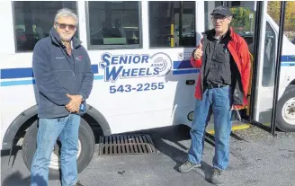  ?? Peter Simpson ?? Retirees Mike Mason (left) and Harry Beach are volunteer Senior Wheels bus drivers. Before they retired, Mason was an executive working with the internatio­nal offshore oil industry, while Beach was an environmen­tal scientist with Parks Canada and Environmen­t Canada.