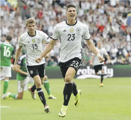  ??  ?? The insertion of Mario Gomez into the starting lineup has jump-started Germany’s attack at Euro 2016.