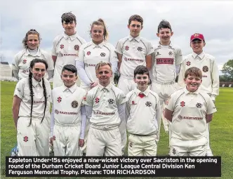  ?? Picture: TOM RICHARDSON ?? Eppleton Under-15s enjoyed a nine-wicket victory over Sacriston in the opening round of the Durham Cricket Board Junior League Central Division Ken Ferguson Memorial Trophy.