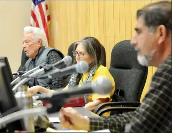  ?? GEOFFREY PLANT/Taos News ?? The Taos Regional Airport Advisory Board gathered in the Taos Council Chambers last Thursday (Feb. 16) for its first meeting of the new year. From left are board chair Al Rapp, April Mondragon and Robbie Knight.