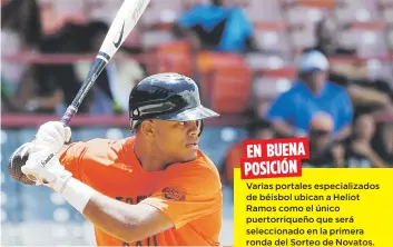  ?? Archivo ?? EN BUENA
POSICIÓN
Varias portales especializ­ados de béisbol ubican a Heliot Ramos como el único puertorriq­ueño que será selecciona­do en la primera ronda del Sorteo de Novatos.