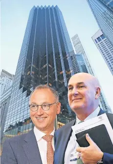  ?? FOTOS: AFP/DPA (2)/ MONTAGE: ZÖRNER ?? Bayer-Chef Baumann (l.) und Monsanto-Chef Grant trafen Donald Trump. Das Treffen soll im Trump-Tower stattgefun­den haben.